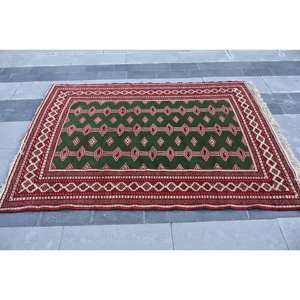 Tapis turc de grande surface classique vert rouge Patchwork Design 4.4x 6.2ft Kilim abstrait Rectangle couloir 10mm laine Latex tapis de chambre - Product Image 4