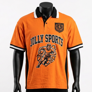 เสื้อรักบี้ผู้ชาย ผ้าคอตตอนผสมโพลีเอสเตอร์ ทรงปิเก้ สีส้ม แถบข้างสีดำ สกรีนโลโก้ปักลายตามสั่ง เสื้อรักบี้สำหรับเสื้อโปโล - Product Image 3