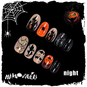HYC-DY-607 Faux Ongles Réutilisables à Couverture Complète Effet Lumineux Halloween (Araignée, Citrouille, Chauve-souris, Château) 24 Pièces - Product Image 4
