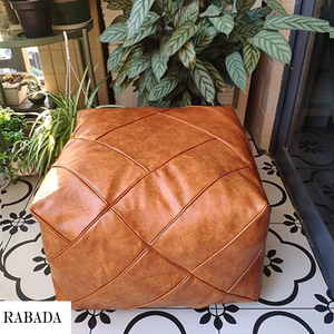 Modern Vintage Diamond Shape Quilted Leather Shilling Square Pouf Indian Upholstery Rustic Comfortable Seating Leather Pouf - Product Image 6
