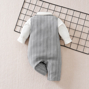 Customized Gentleman's Minimally Stylish Grey White Long Sleeve Pocket Button <strong>Vest</strong> Baby Jumpsuit <strong>for</strong> <strong>Newborns</strong> Factory - Product Image 2