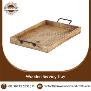 Juego de 3 bandejas para servir comida de madera hechas a mano de alta calidad con asas de metal Diseño rectangular personalizado Perfecto para restaurante de hotel - Product Image 5