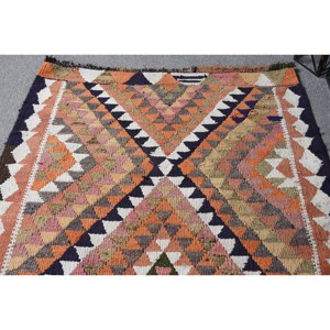 Beige Kilim 3,4 X 9.8ft Alfombra de lana turca hecha a mano Tejido plano Jacquard Patchwork Diseño Respaldo de látex para pasillo Rectángulo Espacio - Product Image 3