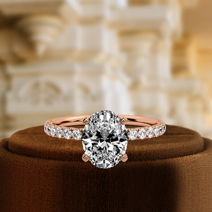 Anillo de Compromiso y Boda para Mujer, Oro 14K con Certificación IGI, Clásico, con Diamante Cultivado en Laboratorio, Corte Ovalado, Media Pavé, Solitario, Regalo Cristiano - Product Image 2