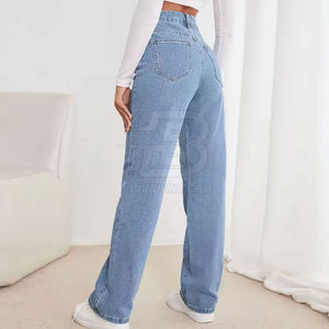 กางเกงยีนส์ขาตรงเอวสูงแห้งเร็วเอวกลางระบายอากาศลายโลโก้ - Product Image 2