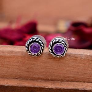 New Arrival 2024 Designer <b>Earrings</b> <b>Purple</b> Stud Gemstone <b>Earrings</b> for Womens and Girl for Wedding Party and Haldi, Wear <b>Earring</b> - Product Image 2