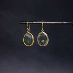 Boucles d'oreilles à la mode pour femmes en argent sterling 925 plaqué or avec mousse Agate Gemstone Forme ovale Joli design pour les filles - Product Image 5