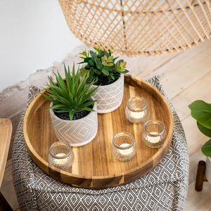 Plateau de service rond en bois | Ottoman 15.7 "| Plateau de Table basse ronde | Décorateur | Servant rond | En bois - Product Image 6