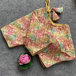 Blusa de algodón y seda de primera calidad, lista para usar, con estampado digital floral y trabajo aari para adultos - Product Image 3