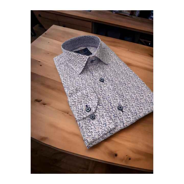 Rosetti Hidden Collar Button-Down Navy Blue Coffee Dotted Slim Fit White Shirt