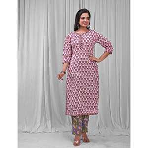 Ensemble de salwar kameez Anarkali en coton imprimé blanc et gris, style ethnique indien, tissu en soie lourde pour les occasions spéciales (lot de 2) - Product Image 1