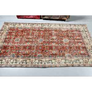 Alfombra Turca Vintage de 3.9x6.9 pies, Alfombra Roja y Azul de Estilo Suroeste - Product Image 2