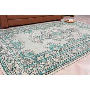 Alfombra de 5.8x8.8 pies, Alfombra Turca Vintage, Alfombra Oriental Azul de Lana - Product Image 1