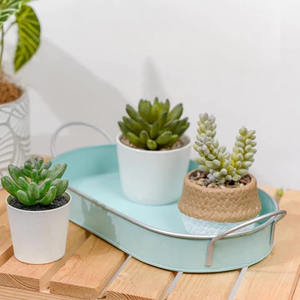 ถาดเสิร์ฟทรงไข่ทำด้วยมือทำจากโลหะชุบสังกะสีฟ้าฟ้าพร้อมที่จับชุด2ชิ้นสำหรับเครื่องดื่มในบ้านโรงแรมและของว่างถาดเสิร์ฟ - Product Image 6