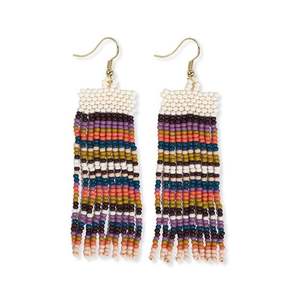 Boucles d'oreilles à longues franges faites à la main pour femmes perlées colorées avec perle de rocaille accessoire de mode de couleur personnalisable - Product Image 2