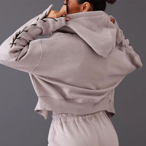 High Quality New Arrival Cotton Made Women Crop <b>Top</b> Hoodie 100% Cotton Long Sleeve Casual Clothing Fashion Crop Hoodies - Product Image 3