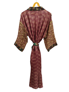 Peignoir de nuit en soie sari recyclée taille libre Robe longue, Kimono sari indien vintage en soie recyclée imprimé floral, - Product Image 4