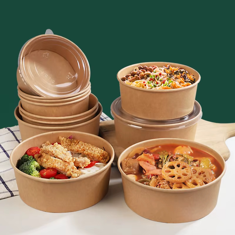 Hot Sale Disposable Restaurant Kraft Paper Salad Bowl Biodegradable Food Grade Paper Soup Bowl for Takeout Packaging