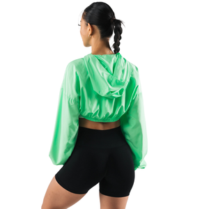 Veste Courte Femme en Nylon Vert Légère Coupe-Vent à Manches Longues avec Ourlet Élastique et Fermeture Éclair – Haut Décontracté pour Activités Sportives - Product Image 4