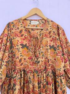 Vestido Midi de Algodón con Estampado Floral Hecho a Mano, Vestido Bohemio de Verano para Mujer - Product Image 4