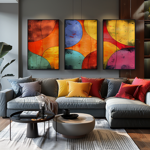 ภาพสามภาพศิลปะติดผนังดิจิตอลภาพสามชั้นทรงเรขาคณิตที่มีพลังซิมโฟนีสีสำหรับห้องนั่งเล่น-ศิลปะความละเอียดสูง - Product Image 6