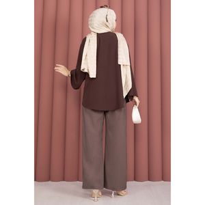Brown for Tencel Casual <b>Trousers</b> with <b>Elastic</b> <b>Waist</b> Wide Leg and Pockets Breathable Pleated Pants Mid <b>Waist</b> Wrinkled Technics - Product Image 5