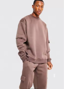 Vente en gros d'ensemble personnalisé hommes 100% coton fermeture éclair col rond sweat pantalons de survêtement longs bouffée imprimé écologique brodé - Product Image 3