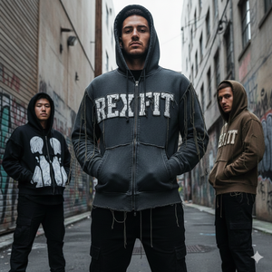 เสื้อฮู้ดซิปผู้ชาย Rexfit Sports พร้อมลายปักแบบดิสเทรส |   เสื้อสเวตเชิ้ตมีฮู้ดผ้าฟลีซพรีเมียม |   เสื้อผ้าสตรีทแวร์ประจำวัน ดีที่สุดสำหรับฤดูหนาว - Product Image 3