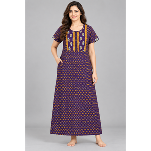 Camisón Largo Maxi 100% Algodón Puro para Mujer - Estampado con Motivos Tradicionales, Ropa de Dormir Suave y Cómoda - Product Image 2