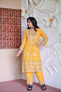 Tenue de soirée jaune pakistanaise Salwar Kameez avec Dupatta pour femme, costume ethnique indien Farshi, costumes pakistanais - Product Image 2