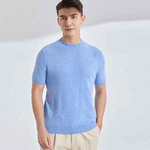 T-shirt en cachemire véritable à col rond OEM, pull à manches courtes en cachemire tricoté pur cachemire - Product Image 3