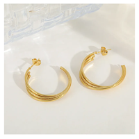 Boucles d'oreilles vintage en acier inoxydable plaqué argent, étanches, double couche, en forme de C, avec perles, résistantes au ternissement, pour femmes