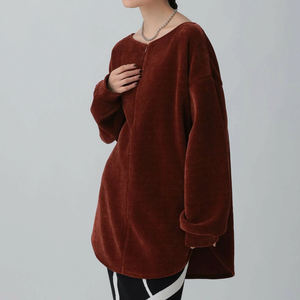 OEM Corduroy Fabric <b>Women</b> Winter Oversized <b>Sweatshirt</b> / Custom Front Print Crew Neck <b>Women's</b> Streetwear Trending <b>Long</b> <b>Sweatshirt</b> - Product Image 2