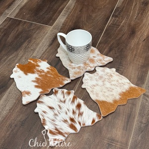 Innovative Durable Cowhide Coaster Set Unique Rustic Western <b>Hair</b> on Hide Genuine Leather Tea Coaster for Drinks Home Decor Gift - Product Image 1