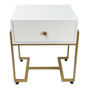Contemporary Rubber Wood & Iron Legged LEDA Side Table TDG68045 - Product Image 1
