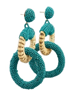 Pendientes de cuentas de semillas de ratán redondos hechos a mano, colección de moda de la India, joyería de madera con perlas y diamantes para mujeres y niñas - Product Image 1