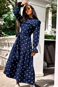 Robe longue à manches longues pour femmes, imprimé Floral, style Boho, manches longues, longueur cheville, volants, à la mode, nouvelle collection - Product Image 4