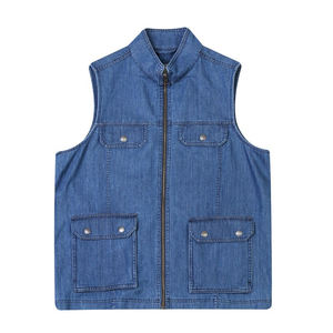 High Quality <b>Men's</b> Sleeveless Jean Jacket Blue <b>Denim</b> <b>Vest</b> Quick Dry Feature Windproof Custom Logo Printing Button Fastening - Product Image 1