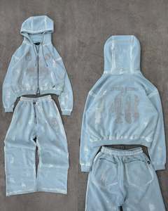 Vente en gros Survêtements en coton épais uni, de couleur unie, survêtements pour hommes, ensemble sweat à capuche et pantalon de survêtement deux pièces avec logo personnalisé - Product Image 1