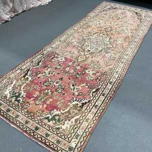 Turkish Vintage <b>Runner</b> Rug 3.7x9.7 ft, Red <b>Green</b> Oriental Wool Rug - Product Image 5