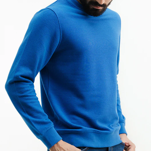 Sudadera de cuello redondo azul de gran tamaño para hombre de alta calidad 100% algodón logotipo personalizado estilo jersey con capucha cuello invierno - Product Image 6