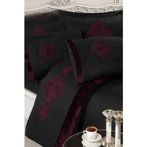 Parure de lit de luxe 6 pièces en satin de coton taille King avec housse de couette XL, drap-housse brodé et taies d'oreiller à poches profondes - Product Image 5