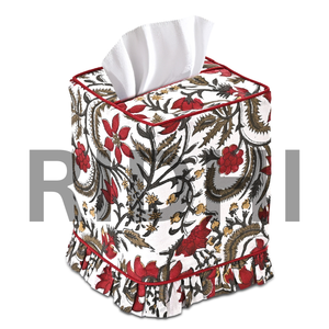 Ridhi Classic Block Print Tulip Pink Ruffle <b>Tissue</b> Box Cover Handmade Eco-Friendly Durable <b>Cotton</b> Fabric Decorative Square - Product Image 1