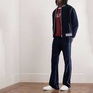 Veste d'hiver pour homme, velours brodé de luxe, style varsity, col carré, décontractée, tissée - Product Image 1