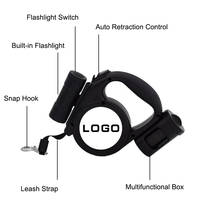 Laisse rétractable pour chien avec lampe torche intégrée et frein à une main pour les promenades nocturnes et les exercices en extérieur des animaux de compagnie