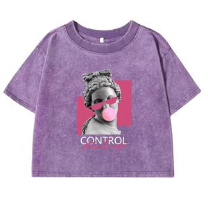 Camisetas de Algodón con Lavado Ácido Desgastado para Mujer, Venta al por Mayor, Personalizadas, Gruesas, Cortadas, con Estampado DTG para Damas - Product Image 3