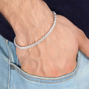 NOVAMART Fine 92.5 Sterling Silver Box Bracelet for <b>Men</b> & Boys 8 Inch Tennis Rhodium Plating Diamond Anti-Tarnish Gift 17 gm Who - Product Image 4