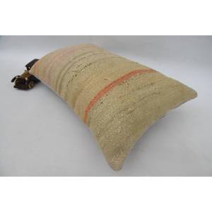 Oreiller en laine beige rayé subtil 16x24 pouces Motif vintage Technique de patchwork tissé Kantha - Product Image 5