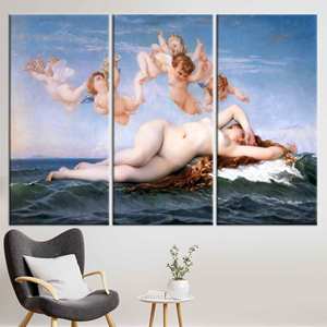 Tableau imprimé sur toile : La naissance de Vénus, décoration thème mer et anges, 3P : encadré - Product Image 1