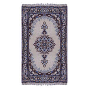 Alfombra Persa Tradicional Anudada a Mano, Hecha con Lana Natural y Algodón, Color Crema/Azul, 2'4 x 1'4, Pan1226 - Product Image 1